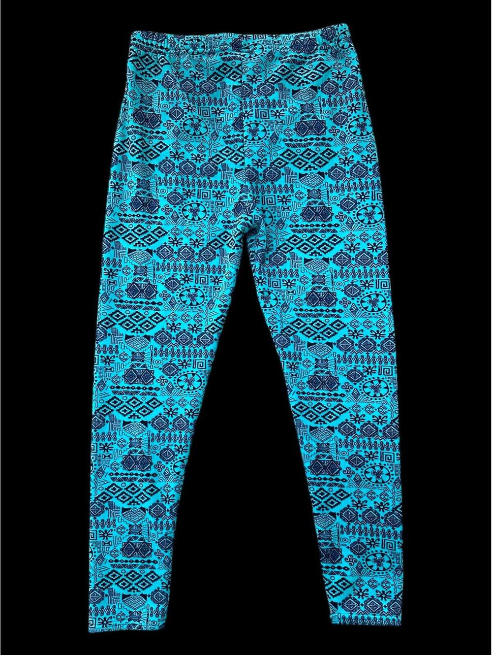 Vintage Sofra Turquoise Geometric Tribal Print Leggings